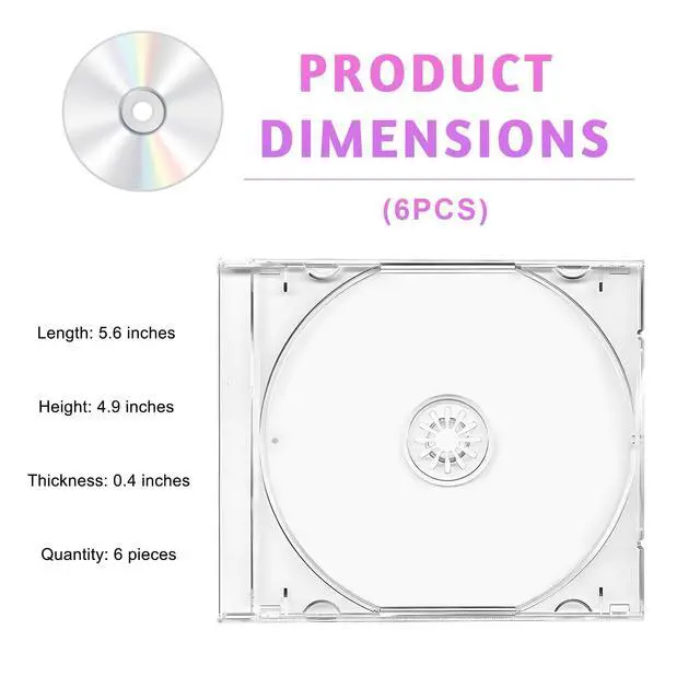 Alt view image 2 of 6 - 6 PCS Standard Single Clear CD Jewel Case, 10 mm Plastic Single DVD Disc Storage Box with Assembled Tray, Standard CD Cover Protection Replacement for Most Vehicles (Transparent)