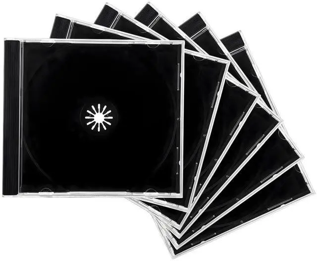 Main image of 6 PCS Standard Single Clear CD Jewel Case, 10 mm Plastic Single DVD Disc Storage Box with Assembled Tray, Standard CD Cover Protection Replacement for Most Vehicles (Black)