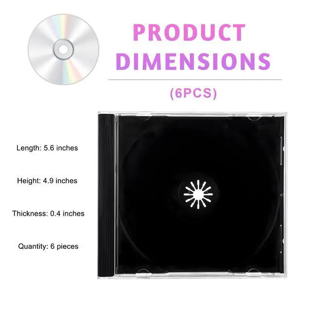 Alt view image 2 of 6 - 6 PCS Standard Single Clear CD Jewel Case, 10 mm Plastic Single DVD Disc Storage Box with Assembled Tray, Standard CD Cover Protection Replacement for Most Vehicles (Black)