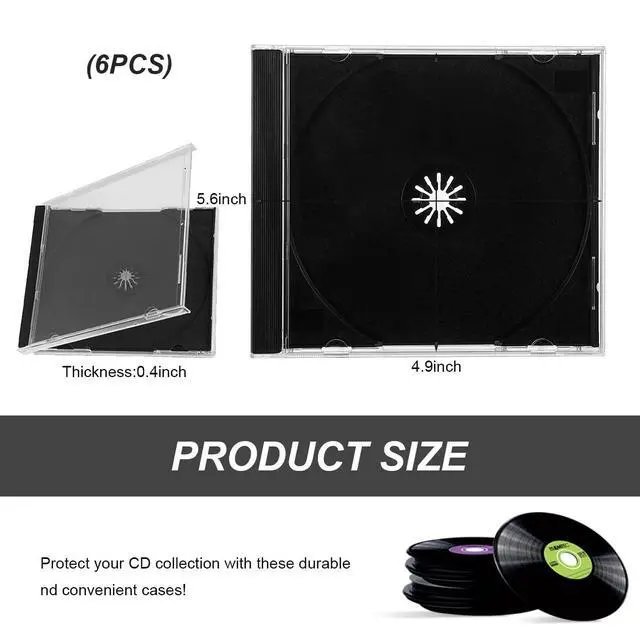 Alt view image 2 of 6 - 6 PCS Standard Single Clear CD Jewel Case, 10 mm Slim Plastic Disc Storage Case with Assembled Tray, Square-Shaped Single Disc Capacity CD Cover DVD Protection Replacement (Black)
