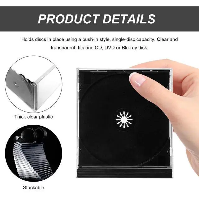 Alt view image 3 of 6 - 6 PCS Standard Single Clear CD Jewel Case, 10 mm Slim Plastic Disc Storage Case with Assembled Tray, Square-Shaped Single Disc Capacity CD Cover DVD Protection Replacement (Black)