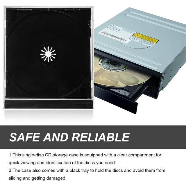 Alt view image 4 of 6 - 6 PCS Standard Single Clear CD Jewel Case, 10 mm Slim Plastic Disc Storage Case with Assembled Tray, Square-Shaped Single Disc Capacity CD Cover DVD Protection Replacement (Black)