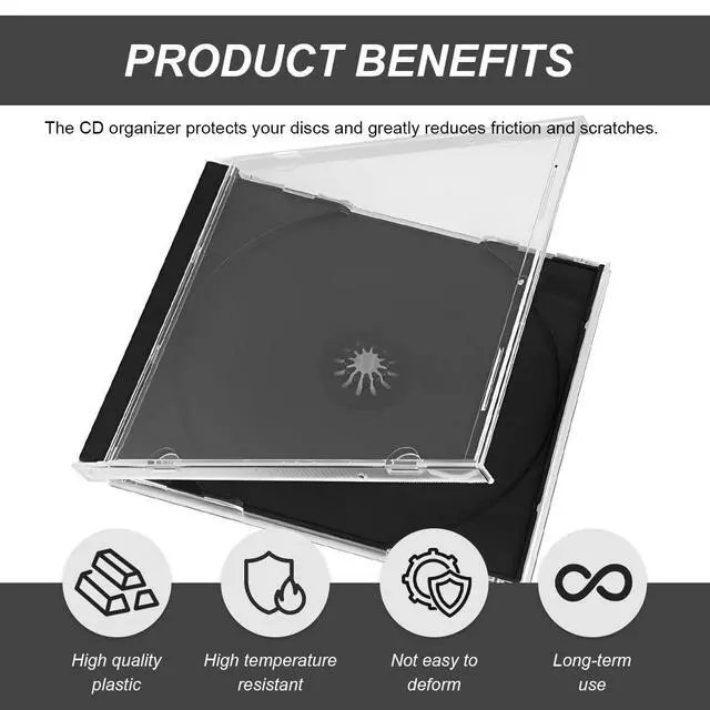 Alt view image 5 of 6 - 6 PCS Standard Single Clear CD Jewel Case, 10 mm Slim Plastic Disc Storage Case with Assembled Tray, Square-Shaped Single Disc Capacity CD Cover DVD Protection Replacement (Black)