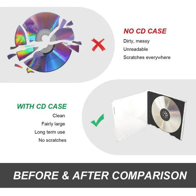 Alt view image 6 of 6 - 6 PCS Standard Single Clear CD Jewel Case, 10 mm Slim Plastic Disc Storage Case with Assembled Tray, Square-Shaped Single Disc Capacity CD Cover DVD Protection Replacement (Black)