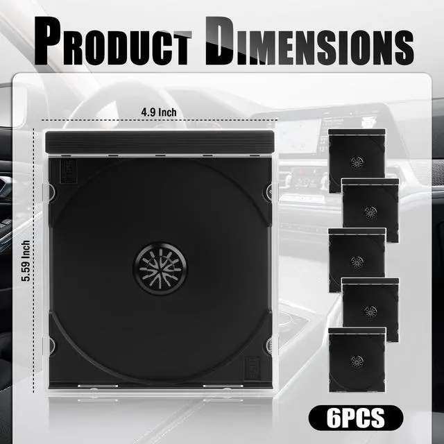 Alt view image 2 of 7 - 6PCS Single Car CD Jewel Cases,Stackable Clear CD Cases with Black Tray,10mm Thickness Standard Plastic CDs Case Car Accessories Fit for Storing Discs,CDs,DVDs,Blu-Rays