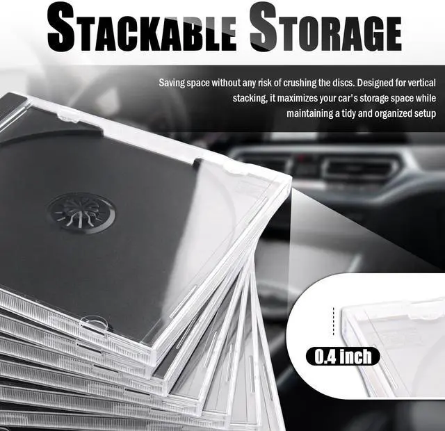 Alt view image 4 of 7 - 6PCS Single Car CD Jewel Cases,Stackable Clear CD Cases with Black Tray,10mm Thickness Standard Plastic CDs Case Car Accessories Fit for Storing Discs,CDs,DVDs,Blu-Rays