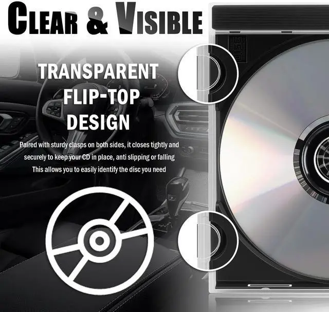 Alt view image 6 of 7 - 6PCS Single Car CD Jewel Cases,Stackable Clear CD Cases with Black Tray,10mm Thickness Standard Plastic CDs Case Car Accessories Fit for Storing Discs,CDs,DVDs,Blu-Rays