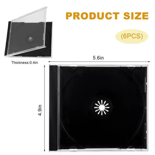 Alt view image 2 of 6 - 6 PCS Standard Single Clear CD Jewel Case, 10 mm CD Storage Case Disc Collection Organizer with Assembled Tray, Single Disc Protective Covers Plastic Replacement Box (Black)