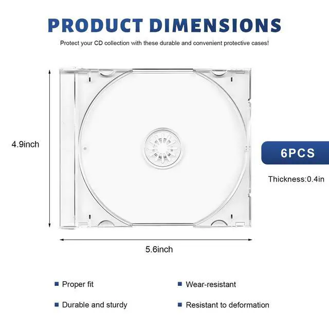 Alt view image 2 of 6 - 6 PCS Standard Single Clear CD Jewel Case, 10mm Vehicle Slim Clear Disc DVD Cases with Assembled Tray, Single CD Protective Cover Plastic Storage Box Replacement for Cars (Transparent)