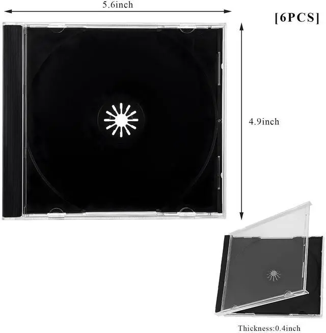 Alt view image 2 of 6 - 6 PCS Standard Single Clear CD Jewel Case, 10 mm Thin Clear CD Storage Case with Assembled Tray, Square-Shaped Single Plastic Disc DVD Storage Box Replacement for Most Cars (Black)