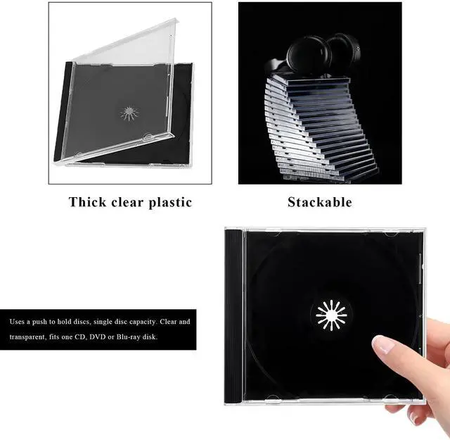 Alt view image 3 of 6 - 6 PCS Standard Single Clear CD Jewel Case, 10 mm Thin Clear CD Storage Case with Assembled Tray, Square-Shaped Single Plastic Disc DVD Storage Box Replacement for Most Cars (Black)