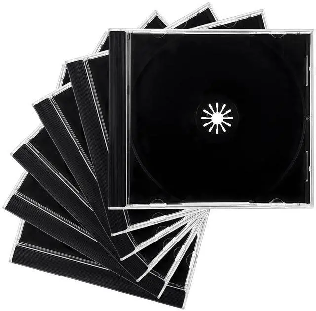 Main image of 6 PCS Standard Single Clear CD Jewel Case, 10 mm Thin Clear CD Storage Case with Assembled Tray, Square-Shaped Single Plastic Disc DVD Storage Box Replacement for Most Cars (Black)