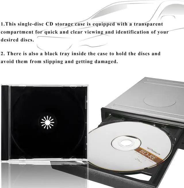 Alt view image 4 of 6 - 6 PCS Standard Single Clear CD Jewel Case, 10 mm Thin Clear CD Storage Case with Assembled Tray, Square-Shaped Single Plastic Disc DVD Storage Box Replacement for Most Cars (Black)