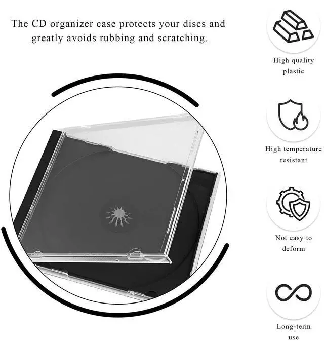 Alt view image 5 of 6 - 6 PCS Standard Single Clear CD Jewel Case, 10 mm Thin Clear CD Storage Case with Assembled Tray, Square-Shaped Single Plastic Disc DVD Storage Box Replacement for Most Cars (Black)