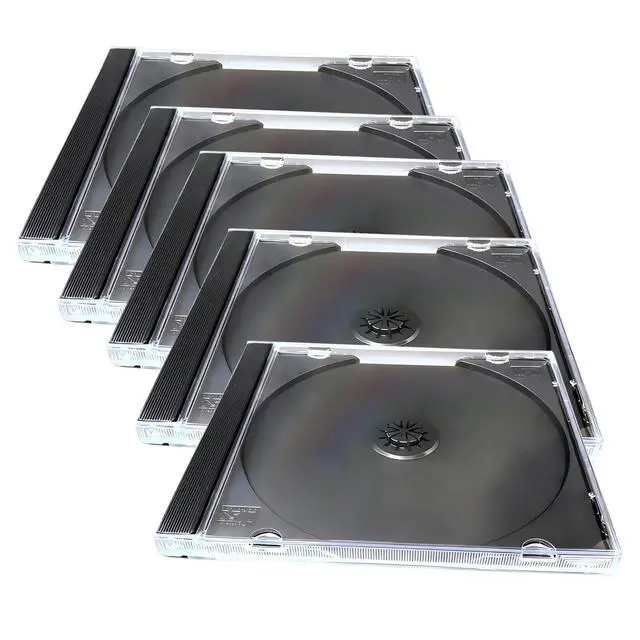 Main image of 5 PCS Car Standard Single Clear CD Jewel Case, DVD Storage Case with Assembled Black Tray, Thickened Rigid Plastic CD Holder, for Most Cars (Black)