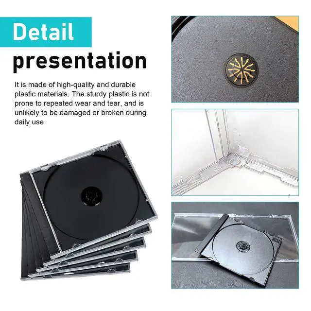 Alt view image 6 of 7 - 5 PCS Car Standard Single Clear CD Jewel Case, DVD Storage Case with Assembled Black Tray, Thickened Rigid Plastic CD Holder, for Most Cars (Black)