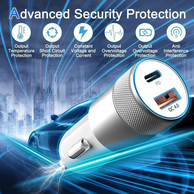 Alt view image 3 of 7 - Fast Car Charger and Carplay Cable, 48W Dual Port USB A and USB C Car Charger Adapter with 2Pack High Speed Charging L ightning Cable for i Phone 14/14 Plus/14 Pro Max/14 Mini/11/SE/X, i Pad and More