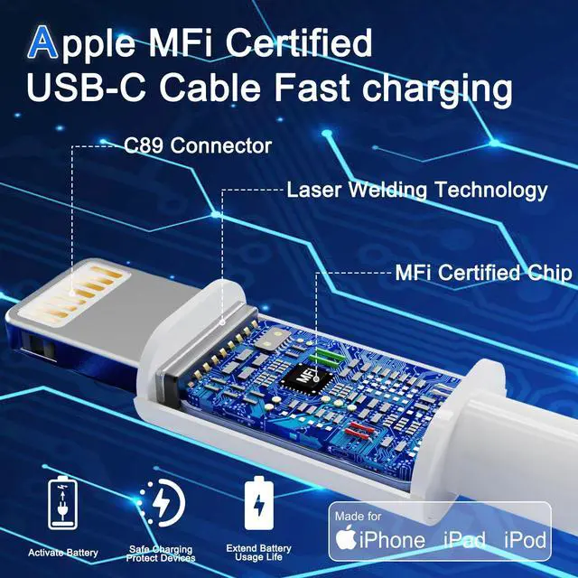 Alt view image 5 of 7 - Fast Car Charger and Carplay Cable, 48W Dual Port USB A and USB C Car Charger Adapter with 2Pack High Speed Charging L ightning Cable for i Phone 14/14 Plus/14 Pro Max/14 Mini/11/SE/X, i Pad and More