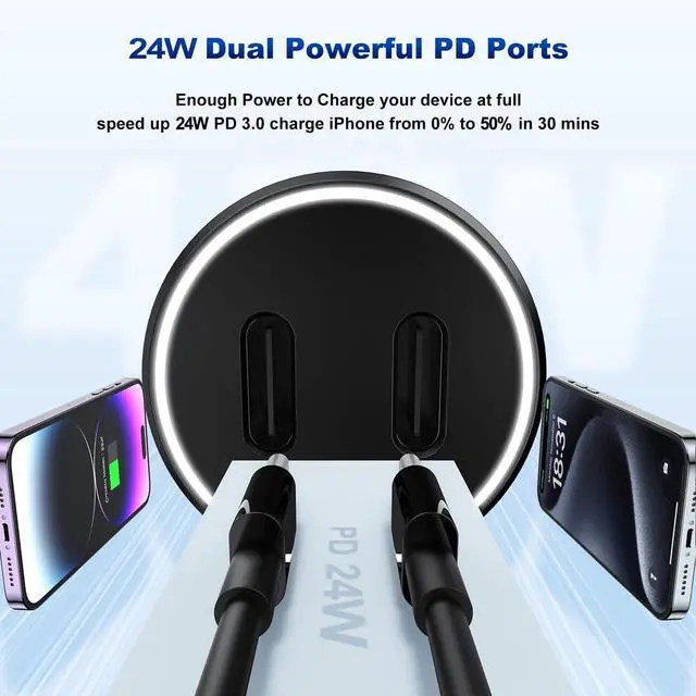 Alt view image 3 of 7 - Fast Car Charger for iPhone, Dual PD USB C Fast Car Charging Adapter and Type C to Lightning Cable Cord for Apple 14 Pro/14 Pro Max/14/13 Pro/13 Max/12 Mini/12/11/X/XS/SE/7S/6 Plus/5S,for iPad