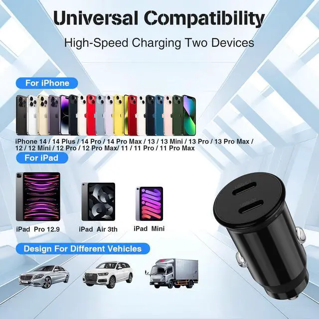 Alt view image 7 of 7 - Fast Car Charger for iPhone, Dual PD USB C Fast Car Charging Adapter and Type C to Lightning Cable Cord for Apple 14 Pro/14 Pro Max/14/13 Pro/13 Max/12 Mini/12/11/X/XS/SE/7S/6 Plus/5S,for iPad