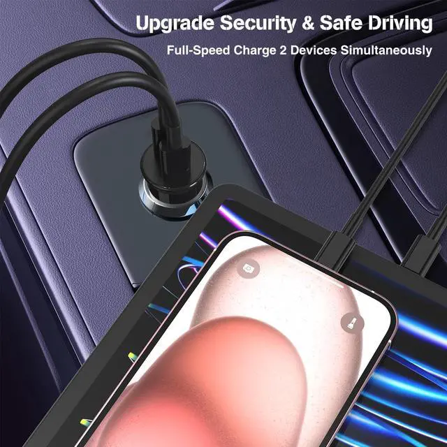Alt view image 6 of 7 - Fast Car Charger for iPhone, Dual PD USB C Fast Car Charging Adapter and Type C to Lightning Cable Cord for Apple 14 Pro/14 Pro Max/14/13 Pro/13 Max/12 Mini/12/11/X/XS/SE/7S/6 Plus/5S,for iPad