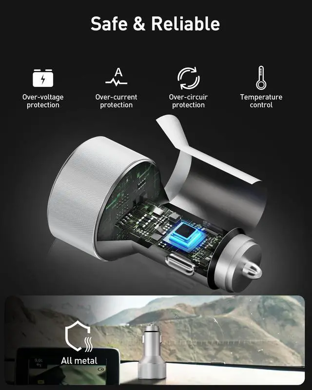 Alt view image 5 of 7 - iPhone Car Charger Fast Charging, 67W 3-Port USB C Fast Car Charger Adapter Cigarette Lighter with 3FT USB-C to Lightning Cable Cord for iPhone 14 13 12 11 Pro Max SE XS Max Mini XR X 8 7 6 Plus, iPad