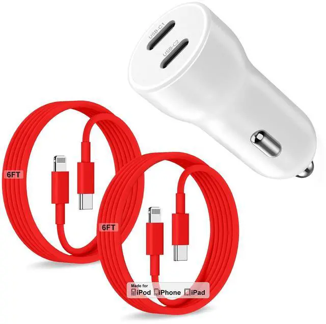 Main image of iPhone 14 13 Car Charger, Certified 45W Dual Port USB C Rapid Apple Car Adapter with 6ft Type C to Lightning Cable Fast Charging for iPhone 14 Pro/14 Pro Max/14 Plus/13/12/11/X/XS/SE,iPad-Red