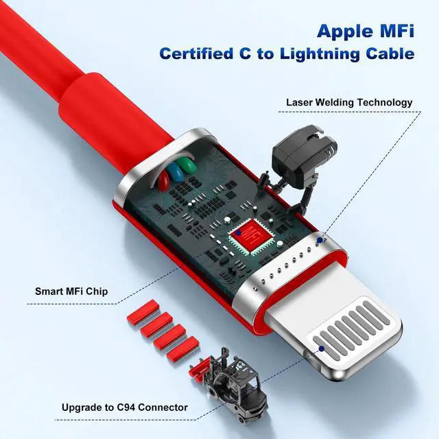 Alt view image 4 of 7 - iPhone 14 13 Car Charger, Certified 45W Dual Port USB C Rapid Apple Car Adapter with 6ft Type C to Lightning Cable Fast Charging for iPhone 14 Pro/14 Pro Max/14 Plus/13/12/11/X/XS/SE,iPad-Red