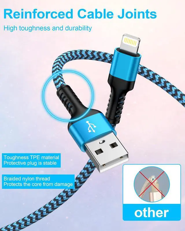 Alt view image 4 of 7 - Car Play Charger Cable for iPhone 14 13 12 11 Pro Max XS XR X SE, iPad, Apple CarPlay MFi Certified Braided USB to Lightning Cable 3ft, iPhone Charger Cord Fast Charging Lightening Wire