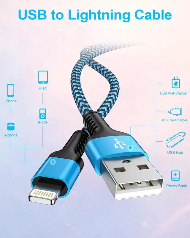 Alt view image 5 of 7 - Car Play Charger Cable for iPhone 14 13 12 11 Pro Max XS XR X SE, iPad, Apple CarPlay MFi Certified Braided USB to Lightning Cable 3ft, iPhone Charger Cord Fast Charging Lightening Wire