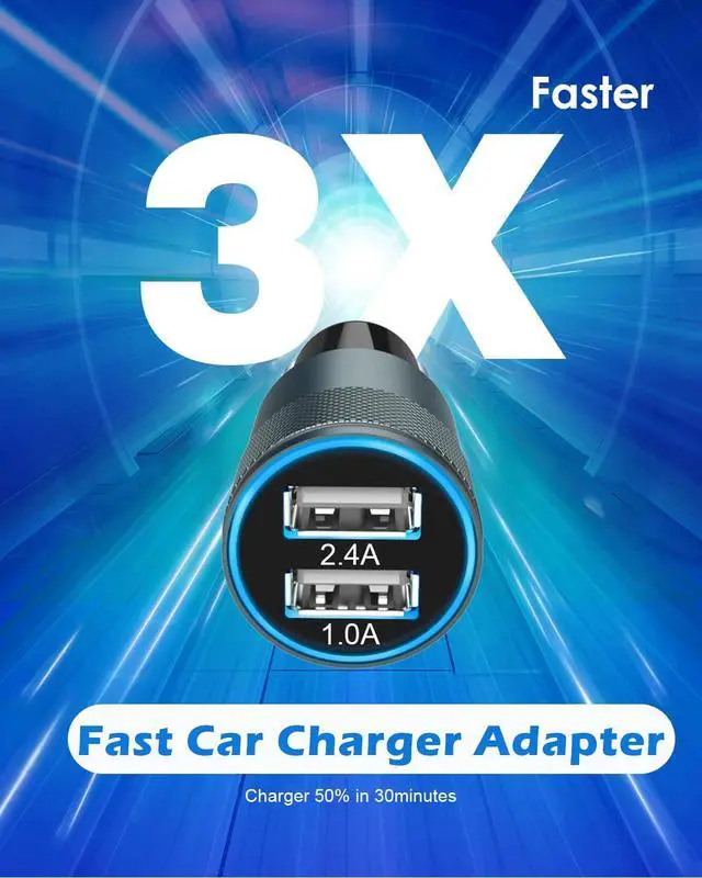 Alt view image 2 of 7 - USB Car Charger Adapter,2 Pack(3.4A) Fast Car Charger Dual USB Ports Fast Charging Cigarette Lighter Adapter Rapid Plug Car Charger Compatible with iPhone Air/17 Pro Max/16e/16 Pro/15 Plus/14/13/12/11