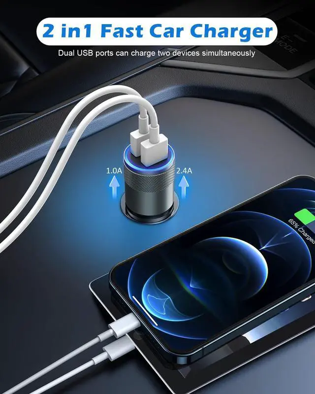 Alt view image 3 of 7 - USB Car Charger Adapter,2 Pack(3.4A) Fast Car Charger Dual USB Ports Fast Charging Cigarette Lighter Adapter Rapid Plug Car Charger Compatible with iPhone Air/17 Pro Max/16e/16 Pro/15 Plus/14/13/12/11