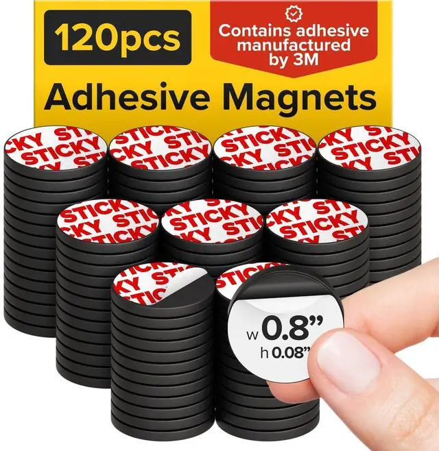 Main image of Magnets with Adhesive Backing - 120 Flexible Sticky Magnetic Dots for Office & School Supplies, Whiteboard, Crafts, Fridge, School Projects & Classroom Decor