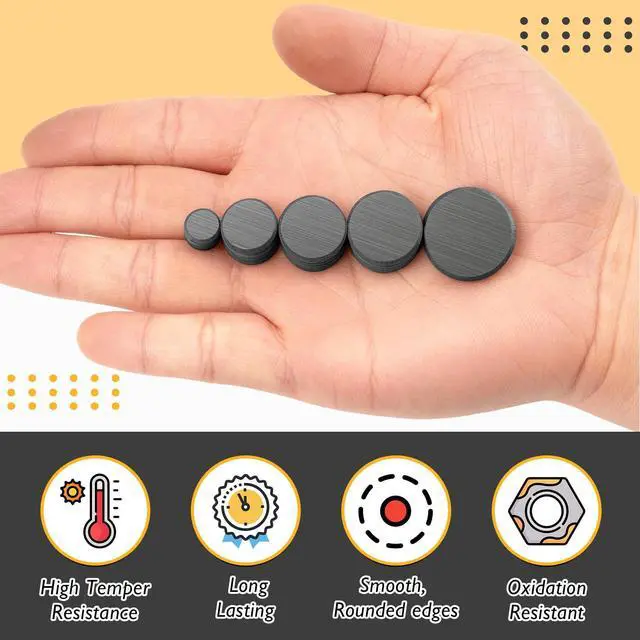 Alt view image 2 of 7 - 100 Pack Mixed Ceramic Magnets for Crafts, Strong Magnet with Adhesive Backing, Small Round Magnets for Fridge, Classroom, Warehouse, and Hobby Use, 5 Sizes × 0.12" Thickness