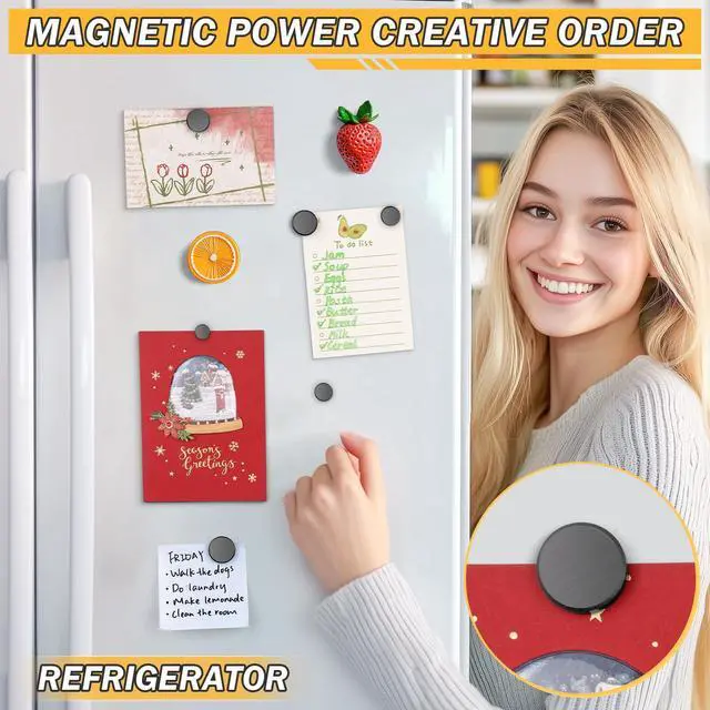 Alt view image 3 of 7 - 100 Pack Mixed Ceramic Magnets for Crafts, Strong Magnet with Adhesive Backing, Small Round Magnets for Fridge, Classroom, Warehouse, and Hobby Use, 5 Sizes × 0.12" Thickness