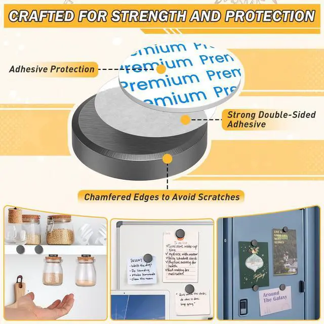 Alt view image 4 of 7 - 100Pcs Magnets for Crafts, Strong Ceramic Magnets with Adhesive Backing, Industrial Round Magnet, Sticky Flat Disc Circle Magnet for Crafts, DIY, Fridge, Classroom, Building (0.71x0.12inch)