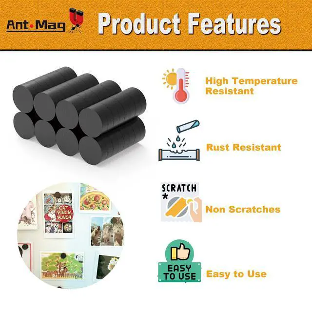 Alt view image 4 of 6 - Ceramic Magnets for Crafts Round Black Industrial Magnets for DIY Projects for Fridge and Whiteboard, 64pcs