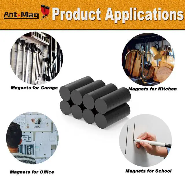 Alt view image 6 of 6 - Ceramic Magnets for Crafts Round Black Industrial Magnets for DIY Projects for Fridge and Whiteboard, 64pcs