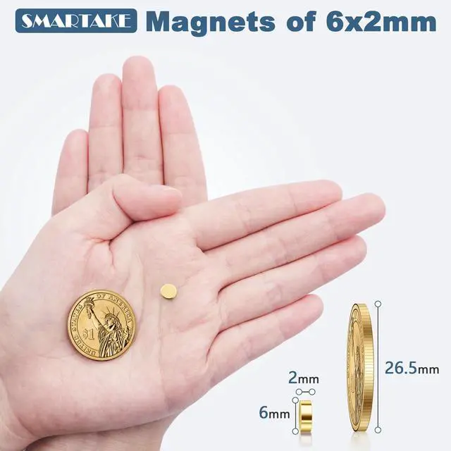 Alt view image 2 of 7 - 40 Pcs Refrigerator Magnets, 6x2mm Small Round Fridge Magnets, Multi-Use Premium Neodymium Tiny Circle Magnets, for Whiteboard, Billboard, Crafts, DIY, Home, Kitchen, Office, School (Gold)