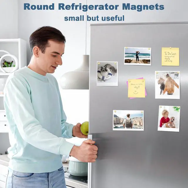 Alt view image 3 of 7 - 40 Pcs Refrigerator Magnets, 6x2mm Small Round Fridge Magnets, Multi-Use Premium Neodymium Tiny Circle Magnets, for Whiteboard, Billboard, Crafts, DIY, Home, Kitchen, Office, School (Gold)
