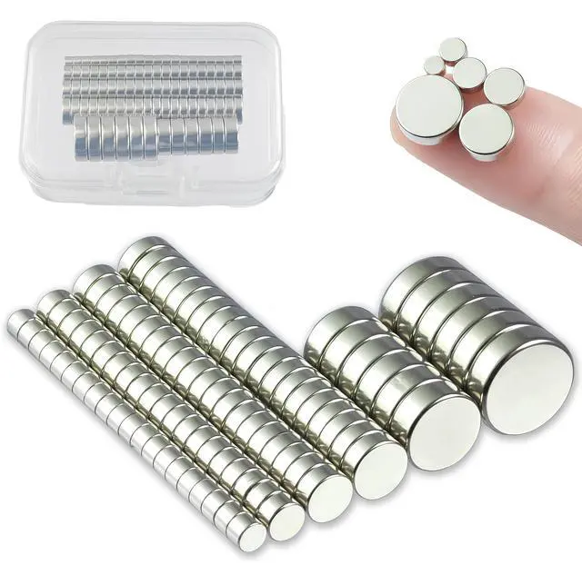 Main image of 92 Pcs Small Neodymium Magnets Assortment - 6 Sizes (3mm,4mm,5mm,6mm,8mm,10mm) Strong Rare Earth Disc Magnets for Crafts, Fridge, DIY, Sewing, Office, Jewelry Making - Storage Case Included