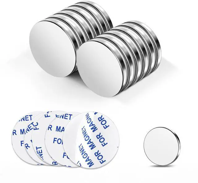 Main image of 12 Pieces Strong Magnets, 20x3mm Heavy Duty Small Neodymium Disc with Adhesive Backing, Permanent Rare Earth Magnets for Fridge, DIY, Crafts, Board, Scientific