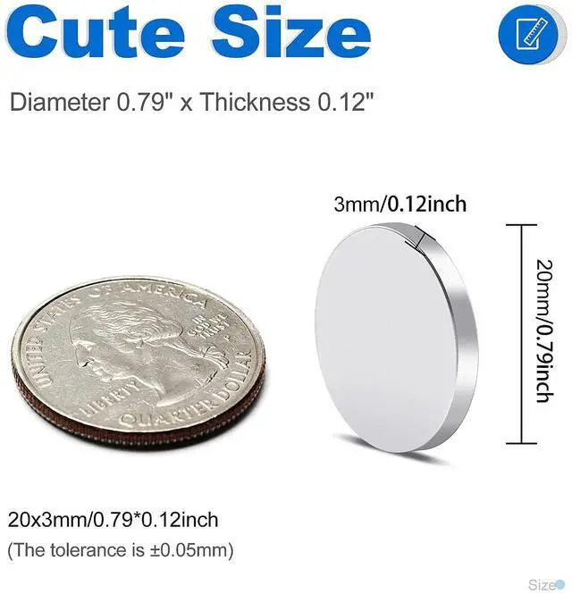 Alt view image 2 of 7 - 12 Pieces Strong Magnets, 20x3mm Heavy Duty Small Neodymium Disc with Adhesive Backing, Permanent Rare Earth Magnets for Fridge, DIY, Crafts, Board, Scientific