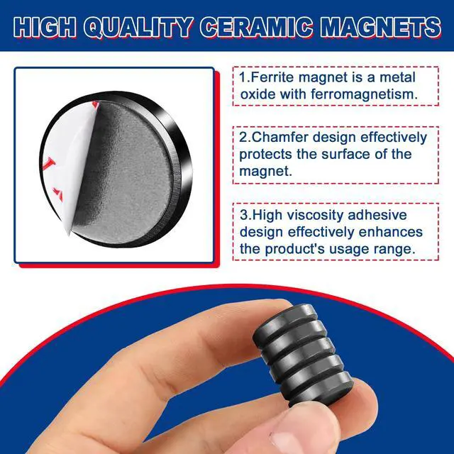 Alt view image 5 of 7 - Small Magnets with Adhesive Backing 50Pcs, Round Disc Ceramic Magnets for Crafts, Premium Flat Circle Refrigerator Magnet for Whiteboard, Ferrite Magnet for DIY, Hobbies, Science-0.71x0.12inch