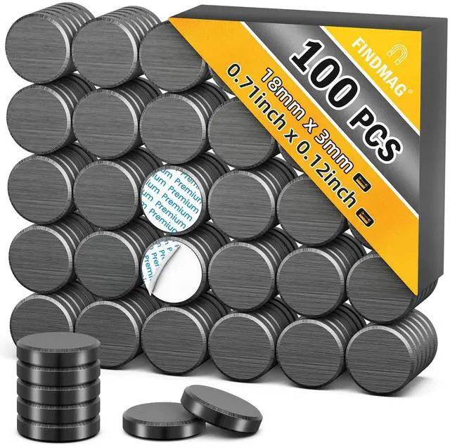 Main image of 100Pcs Magnets for Crafts, Strong Ceramic Magnets with Adhesive Backing, Industrial Round Magnet, Sticky Flat Disc Circle Magnet for Crafts, DIY, Fridge, Classroom, Building (0.71x0.12inch)