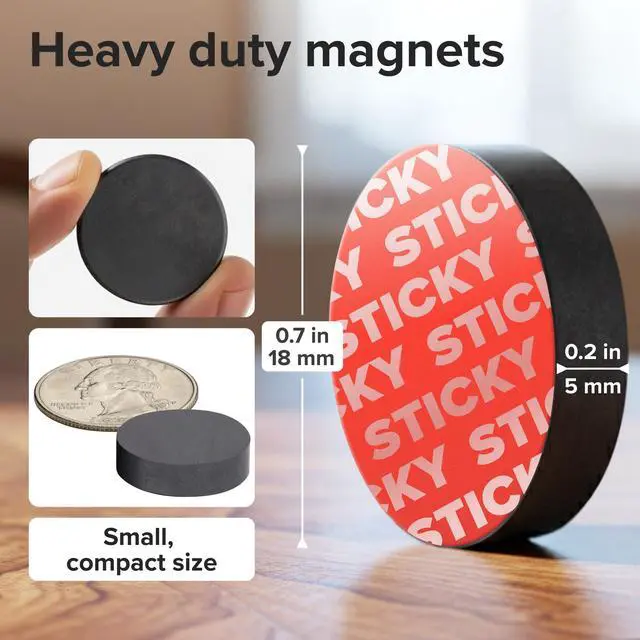 Alt view image 2 of 6 - Strong Ceramic Round Small Magnets with Adhesive Backing (0.7x0.2/18x5mm, 10 pcs) - Heavy Duty Sticky Magnets, Non-Corrosive, Versatile for Home, Office, Workshop, Whiteboard, Fridge and Hobby Use