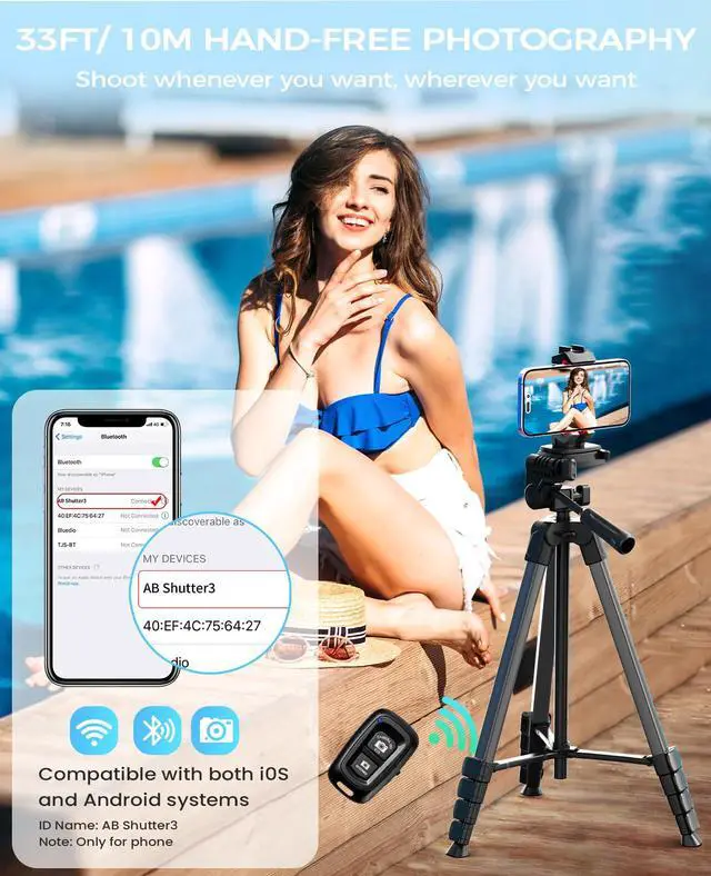 Alt view image 4 of 7 - 67" Tripod Stand for iPad iPhone Tablet Camera with 2 in 1 Mount & Wireless Remote, Aluminum Extendable Phone Tripod for Video Recording/Selfies/Live Stream/Vlogging (Grey)