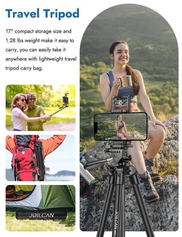 Alt view image 2 of 7 - 67" Tripods Camera Tripod, Phone Tablet Tripod for Video Recording Vlog Photo with Remote Carry Bag, Aluminum Lightweight Travel Tripods