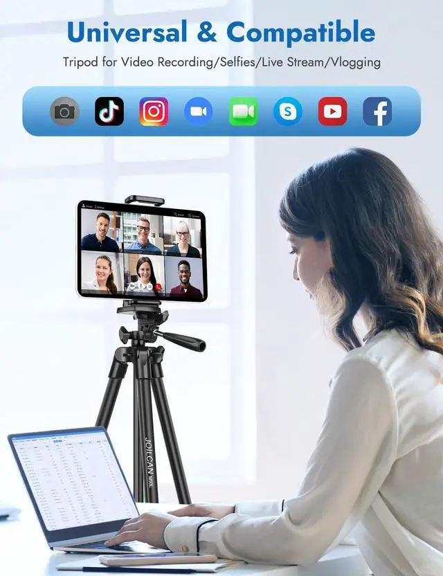 Alt view image 3 of 7 - 67" Tripods Camera Tripod, Phone Tablet Tripod for Video Recording Vlog Photo with Remote Carry Bag, Aluminum Lightweight Travel Tripods