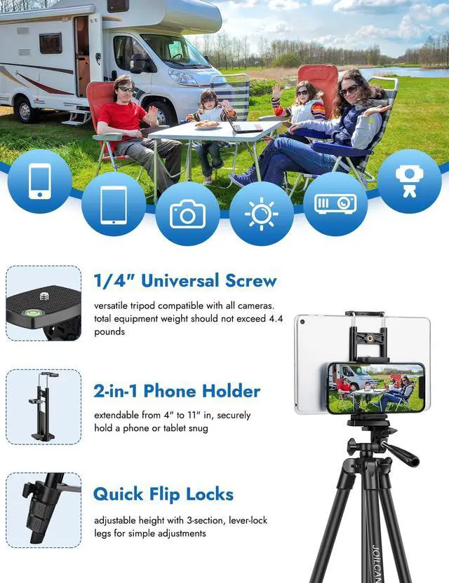 Alt view image 4 of 7 - 67" Tripods Camera Tripod, Phone Tablet Tripod for Video Recording Vlog Photo with Remote Carry Bag, Aluminum Lightweight Travel Tripods